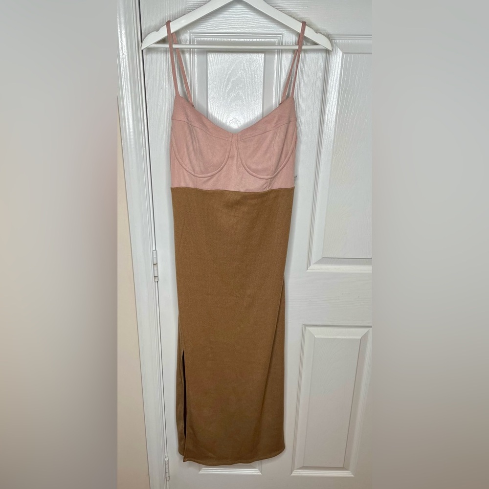Line & Dot Maggie Dress Midi Corset Bodycon Sz Large Pink Brown Blush Combo NWT - Picture 3 of 8